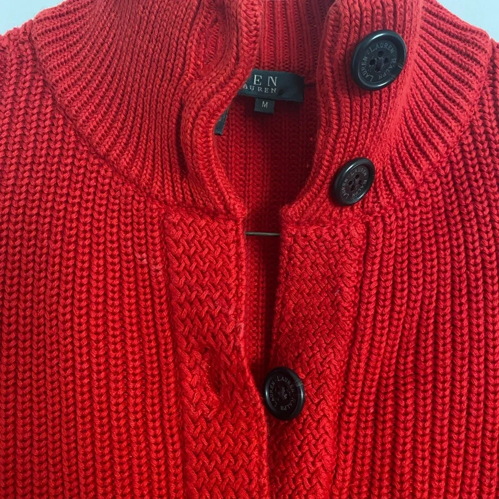 Ralph Lauren Women's Red cotton cardigan Sweater - Picture 2 of 7